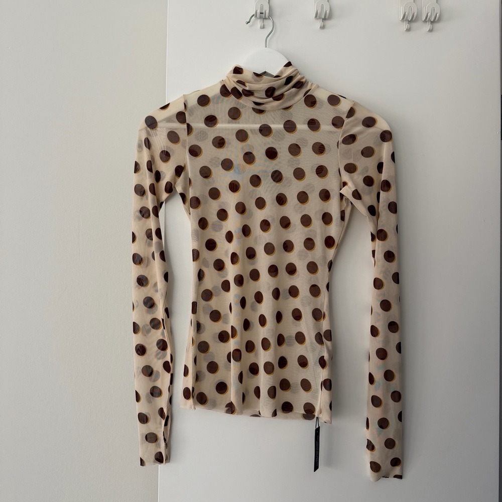 AFRM Brown Polka Dot Long Sleeve Top
